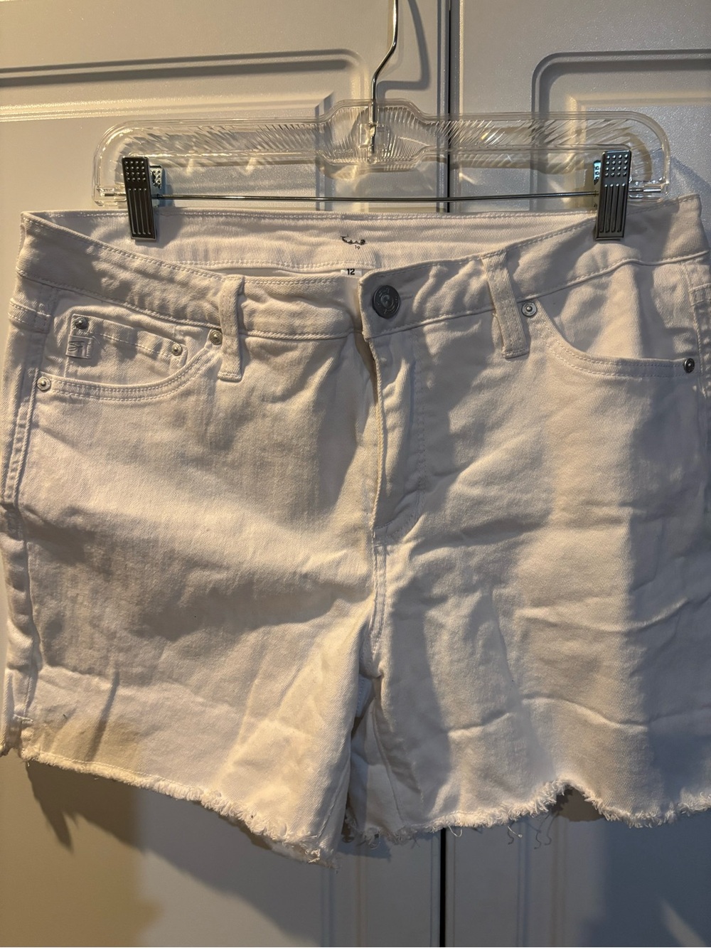7 For All Mankind White Frayed Hem Jean Shorts